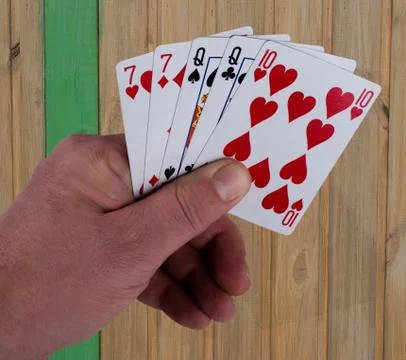 Poker game playing cards Two Pair in the hand Stock Photos