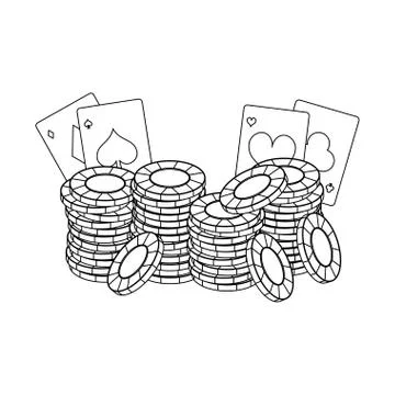 Poker games and elements in black and white イラスト素材