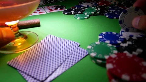Poker Player is Nervous and Makes a Bet in Poker Stock Footage