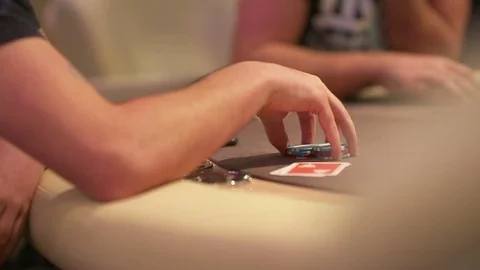 Poker Player Shuffling Chips Stock Footage