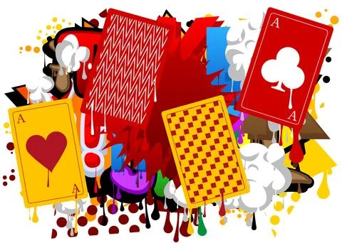 Poker Playing Card graffiti. Abstract modern street art decoration performed in  Stock Illustration