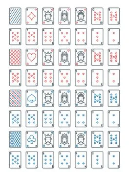 Poker Playing Cards vector line icons set. Card signs Stock Illustration
