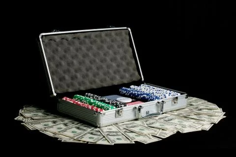 Poker Playing Set with US dollars Stock Photos