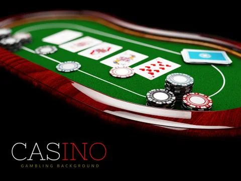 Poker table with a combination of a straight flush and casino chips, 3d Illus Stock Illustration