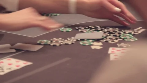Poker table. The return of the chips won. casino Stock Footage 77910330