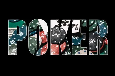 Poker text on black background. cards and game chips Illustrazione stock