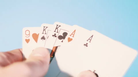 Poker - Two Pairs On The Blue Background Stock Footage 60217356