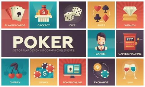 Poker - vector modern flat design icons set Stock Illustration