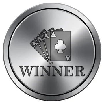 Poker winner icon. Internet button on white background. Metallic round icon.. Stock Illustration
