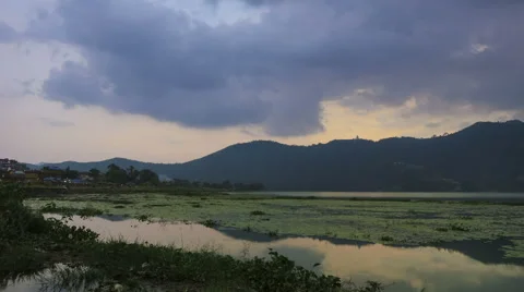 Pokhara LAke sunset cloudscape time lapse Stock Footage 43208757