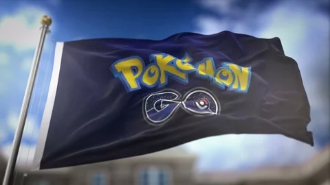 Pokmon Go Flag Waving Slow Motion 3D Rendering Blue Sky Background - Editor.. Stock Footage 75659046