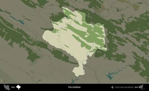 Pol-e Dokhtar highlighted, Iran. Topographic Humanitarian Stock Illustration