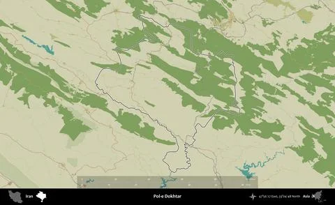 Pol-e Dokhtar outlined, Iran. Topographic Humanitarian Stock Illustration