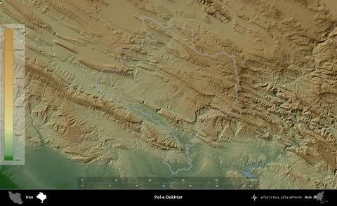 Pol-e Dokhtar outlined, Iran. Physical Stock Illustration