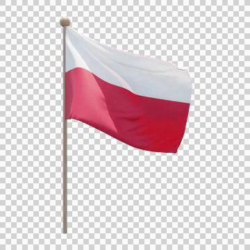 Poland 3d illustration flag on pole. Wood flagpole Stockillustratie