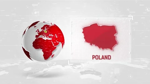 Poland 4K Tech Map Beside Globe On White Background. Stock Footage 340453964
