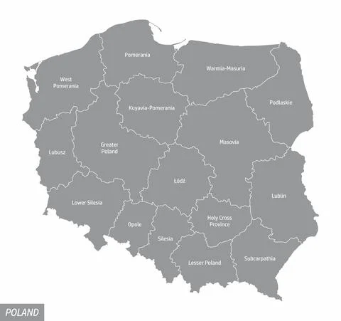 Poland administrative map Stock Illustration
