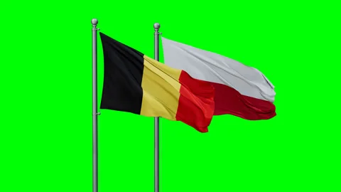 Poland and Belgium two flags Stock Footage 289634227