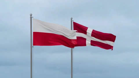 Poland and Denmark flags Stock Footage 252429793