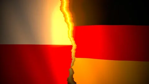 Poland and Germany flags torn apart along a glowing rift Stock-Footage 346385446