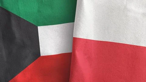 Poland and Kuwait two flags textile cloth 3D rendering Stock Illustration
