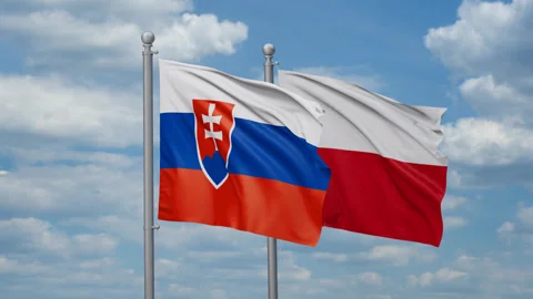 Poland and Slovakia two flags Stock Footage 269382447