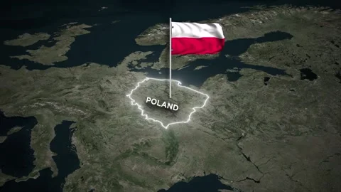 Poland Border Map Animation with Waving Poland National Flag on World Map Stock Footage 332128974