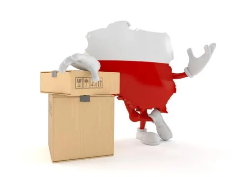 Poland character with stack of boxes Stock Illustration