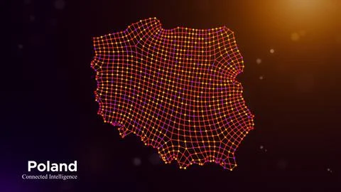 Poland Connected Intelligence Technology Network Map Presentation Concept Illustrazione stock