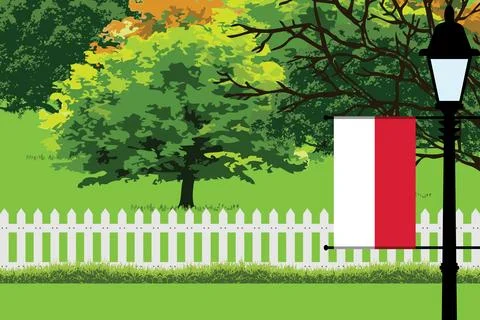 Poland Day Trees Lamp Vector Illustration Stock Illustration