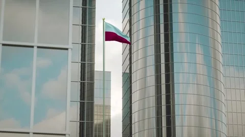 Poland Flag 3D Render Animation on Pole with City Buildings Stock-Footage 332310110