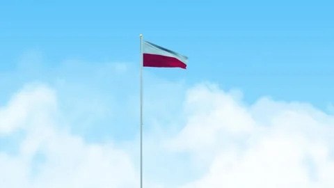 Poland Flag 3D Render Animation Waving on Pole with Blue Sky Video stock 333219617