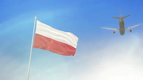 Poland Flag With Airplane Stock Footage 131540289
