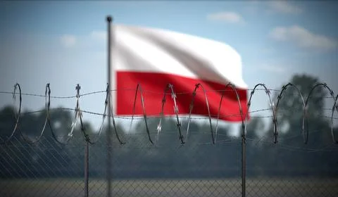 Poland - Flag and Barbed Wire Fence - 3D illustration Stock Illustration