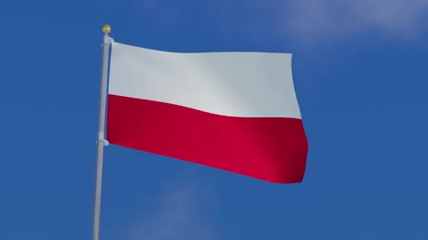 Poland flag attached to a pole and flying in the wind CG Stock Footage 136681458