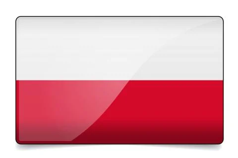 Poland flag button with reflection and shadow. isolated glossy flag. Stock Illustration