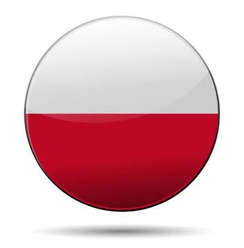 Poland flag button with reflection and shadow. isolated glossy flag of poland Stock Illustration