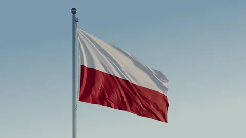 Poland Flag: Cinematic Loopable Motion with Blue Sky in 4K ProRes 422 HQ 스톡 동영상 267468923