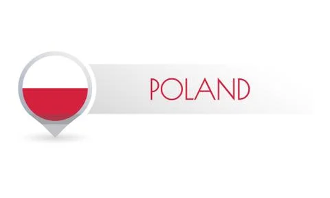 Poland flag. Circle flag button in the map marker shape. Polish country icon Stock Illustration