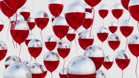 Poland Flag On The Flying Balloons With Background Stock Footage 314671106