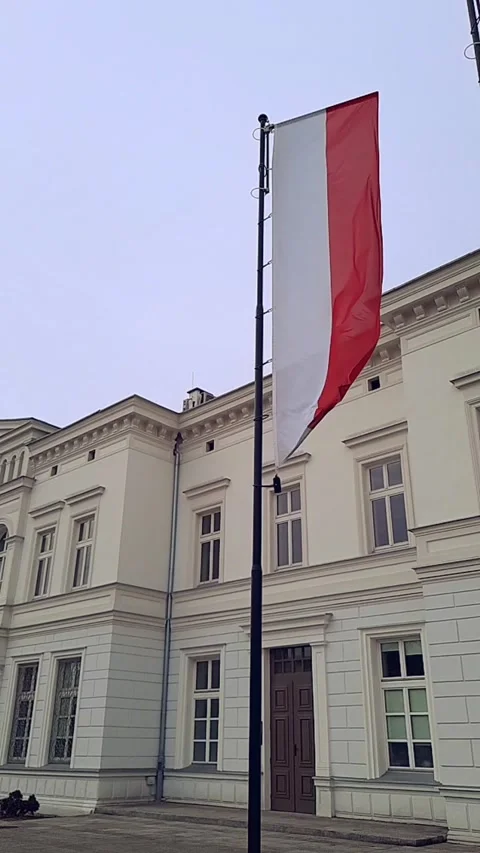 Poland flag flying on cloudy weather in slo-mo. Vertical video. Stock Footage 236173167
