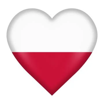 Poland flag heart button isolated on white with clipping path Stock Illustration