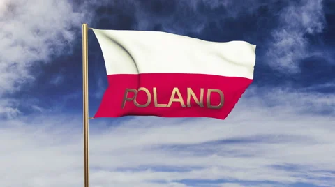 Poland flag with title waving in the wind. Looping sun rises style.  Animation Video stock 47979636