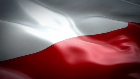 Poland Flag Wave Loop waving in wind. Realistic Polish Flag background Stock Footage 97700144