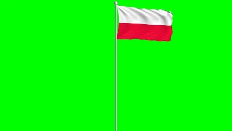 Poland Flag Waving Fluttering on Wind Loopable Green Blue Screen Matte Stock Footage