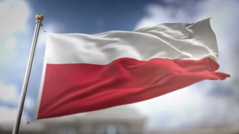 Poland Flag Waving Slow Motion 3D Rendering Blue Sky Background - Seamless .. Stock Footage 75479989