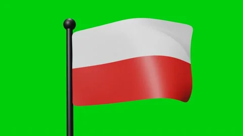 Poland Flag Waving in Slow Motion on the green background. 3D Render Flag. .. Stock Footage 230911583