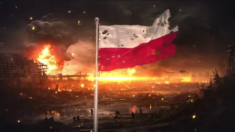 Poland flag waving in war is torn 스톡 동영상 346090287