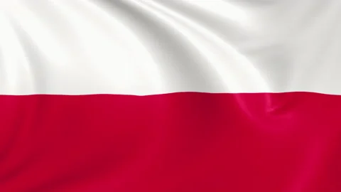 Poland flag waving in the wind with high quality texture in 4K Vídeo Stock 130421612
