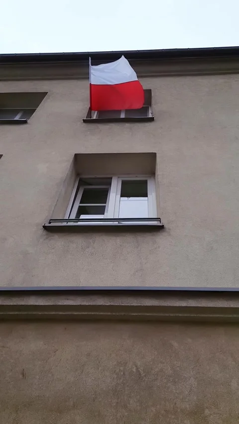 Poland flag in the window. Independence Day. Stock Footage 254742669